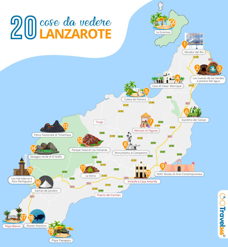 Mappa Lanzarote - cosa vedere